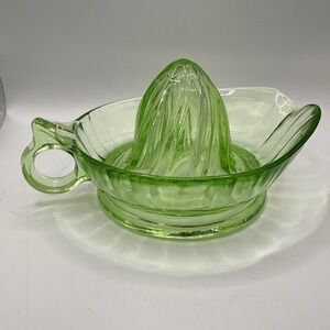 Anchor Hocking Green Uranium Vaseline Glass Reamer Juicer Jeannette 8.5" 1930s